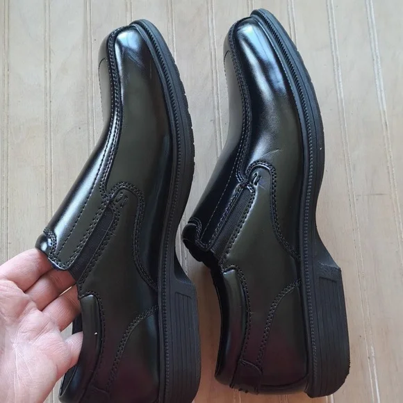 Nunn Bush Kore Bleeker Street Bike Toe Slip On Black Leather Comfort Dress Shoes